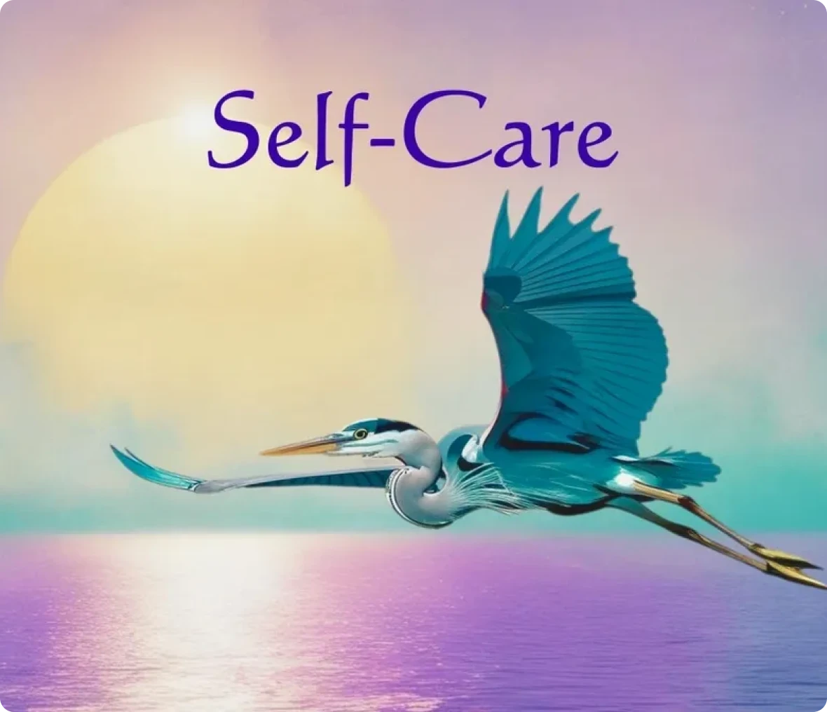 Self-care message with flying heron